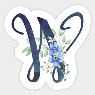 Floral Monogram W Wild Blue Flowers Sticker